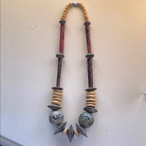 Handcrafted Beaded Necklace - Red and Silver